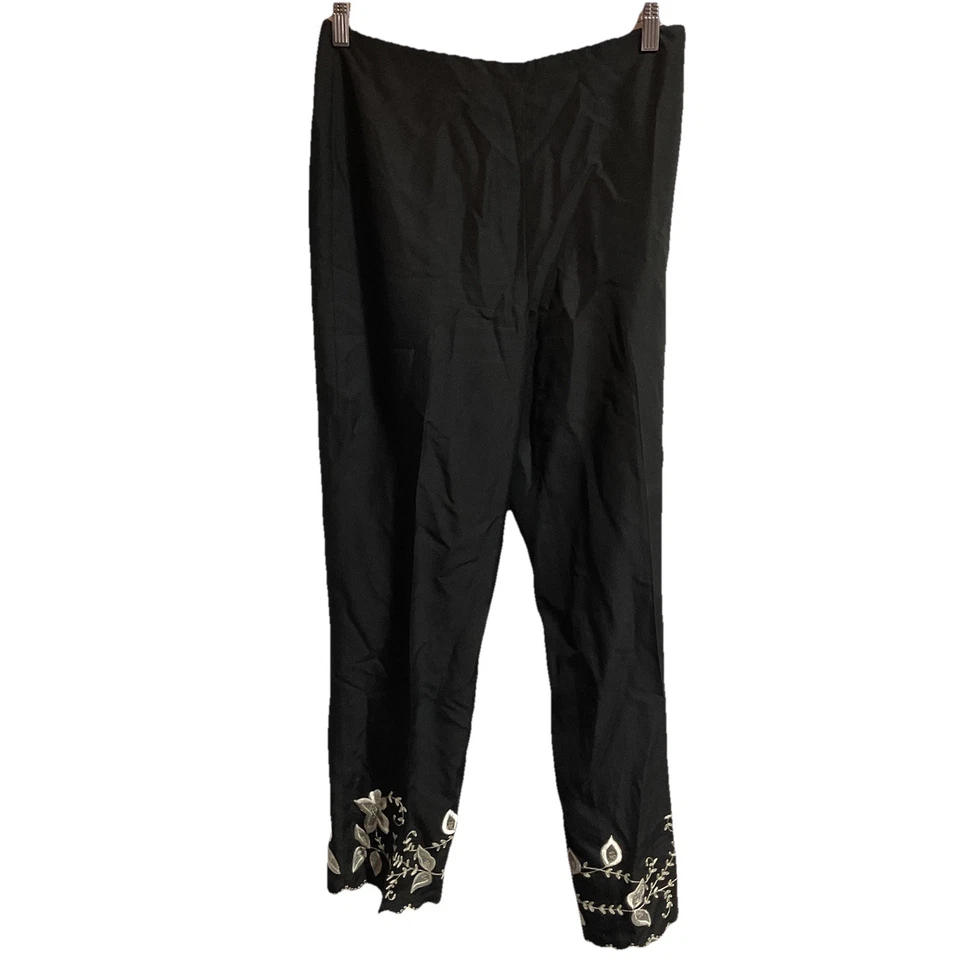 Pantalones para mujer Ann Taylor negros florales cintura alta cremallera lateral 100 % seda 8