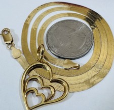 Real 18K 750 Genuine Gold Heart Set Necklace 17” Inch Long 8.9g 3.8mm