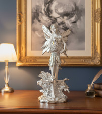 45 CM Luxury Italian Angel Lady Wings Decor Ornament WHITE SILVER Romany Ceramic