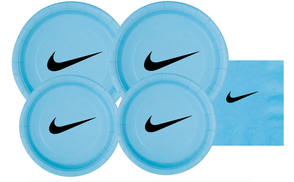 Juego de platos y servilletas de papel de fiesta personalizados, azul claro con negro, suministros para fiestas Foto 3 de 4