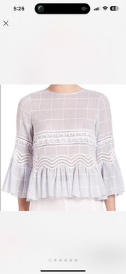 Jonathan Simkhai Gingham Plaid Lace ruffled sleeves baby blue white Keyhole 