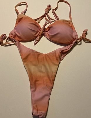 Women's Zaful Pink/Orange Ombré 2-Piece Bikini Set Halter Brazilian S Cup B