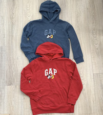 2x Gap Disney Mickey Mouse Hoodie Sweatshirt Logo Hooded Red Blue Kids Sz XL 12
