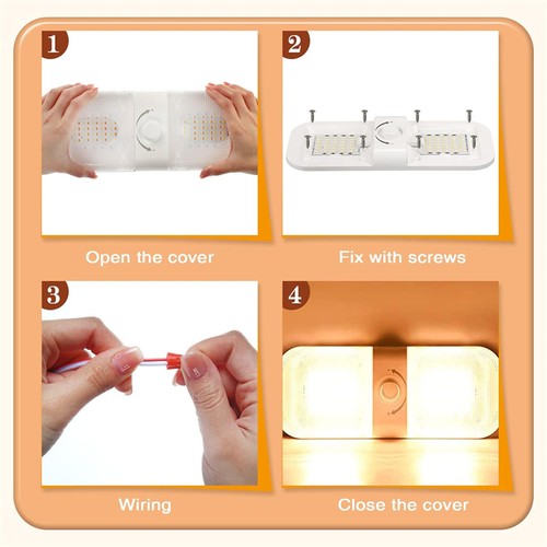12V LED RV Interior Ceiling Light Boat Fixture Camper Trailer Double Dome Fro DR - Afbeelding 6 van 8