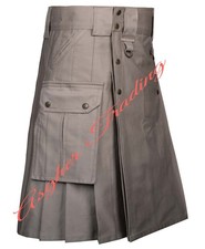 Handmade Beige Cotton Utility Kilt Tactical Style kilt For Men Custom Size kilts