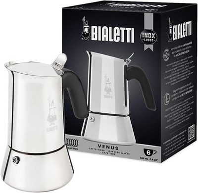 Bialetti Venus 6 Cup Stainless Steel Moka Pot Stovetop Espresso Maker Silver