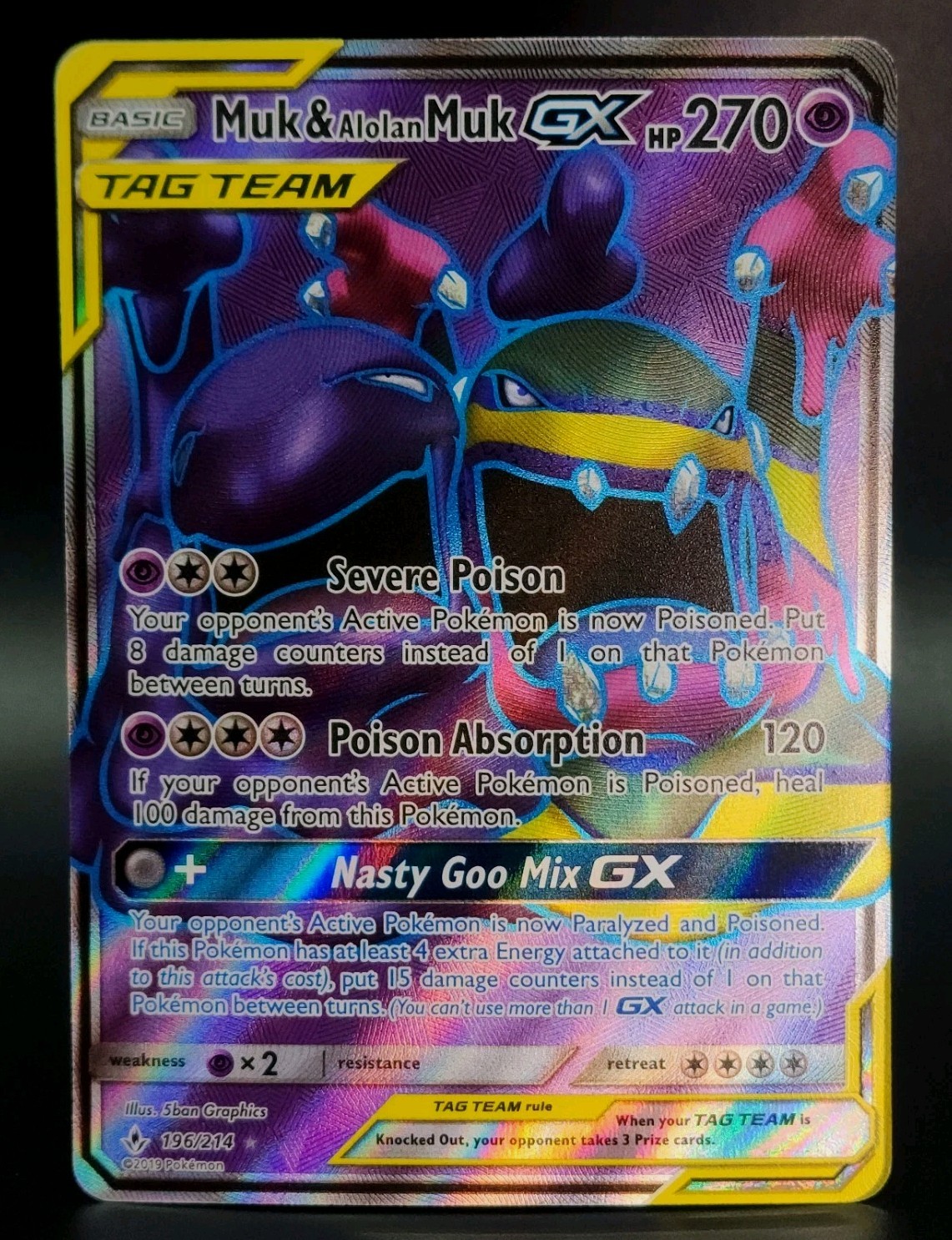 Pokemon Card Muk & Alolan Muk GX 196/214 Unbroken Bonds Tag Team Full Art NM-MIN