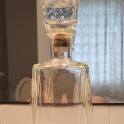 Vintage Clear Glass Decanter Bottle w/ Cork Stopper Included, Contemporary Style
