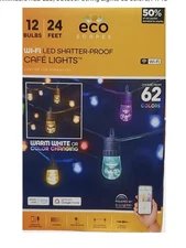 EcoScapes 24 Wi-Fi Color Changing LED Cafe Lights Enbrighten 12 Bulbs. B3