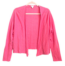 J Jill Women's Bright Pink Linen Blend Open Cardigan Sweater Size Large Petite