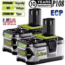 2PACK For RYOBI P108 one 18V High Capacity 8.0Ah Battery Lithium-Ion Battery