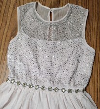 Deb Blush Embellished Beaded Sequin Bodice Chiffon Flared Short Cute Dress Sz 7