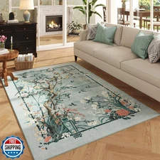 Vowkten 4x6 Rug Chinoiserie-Style Floral Vintage Washable Area Rugs Non Slip 