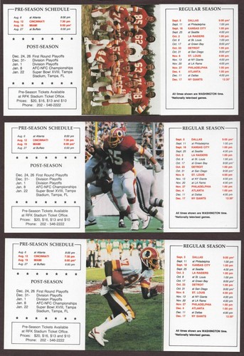 1983 WASHINGTON REDSKINS SUPER BOWL CHAMPS PLAYER POCKET SCHEDULE SET - RIGGINS - Picture 2 of 2