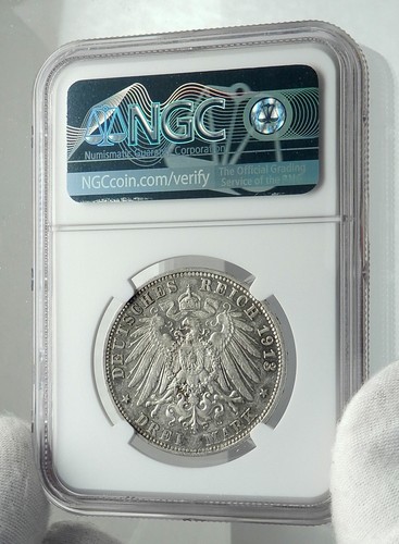 1913 GERMANY German States BAVARIA King OTTO Silver 3 Mark Coin NGC i79716 - Picture 4 of 5
