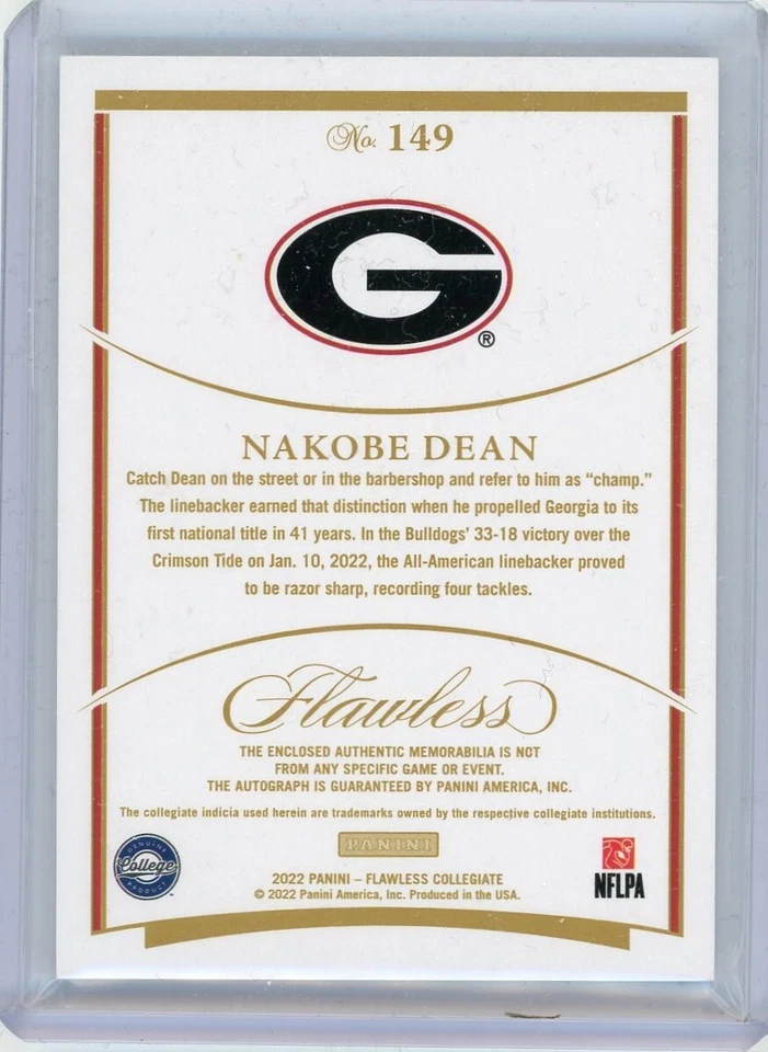 2022 Panini Flawless Collegiate Draft Rookie Patch Autograph #149 Nakobe Dean 25 - Image 2 of 2