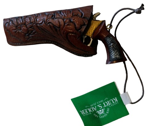 New Kurt Adler Christmas Ornament Gun Western Holster Stamped Leather Look Resin - Picture 5 of 9
