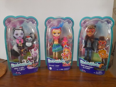 Enchantimals Puppen Salbei Stinktier & Kaper, Peeki Papagei, Haxby Igel Neu Versiegelt