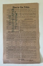 Eastman Kodak Co. Instructions How To Use Velox  Price List Early 20th Century