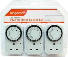 Plug In Timer 24 Hour White 3 Pack 3 Pin Plug Mains Timer With Switch