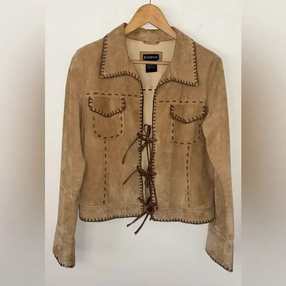 Chaqueta de Colección Bebe Tostada 100% Cuero Western Festival Costuras Tostadas/Marrones