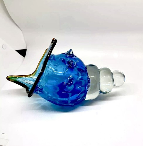 Murano Style Archimede Seguso Glass Conch Shell Cased Blue White Vintage - Picture 2 of 11