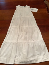 EX MADEWELL white POPLIN 100% cotton 3 tiered SLEEVELESS tank midi dress  S 6 8
