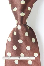 New Classic Polka Dot Brown Yellow JACQUARD WOVEN 100% Silk Men's Necktie Tie