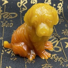 Yellow Jade Dog Figurine Hand Carved Decor Ornament Car Home Gift Collectible
