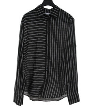 Givenchy Men Striped Logo Button Down Shirt 41 Black White Lightweight Cotton