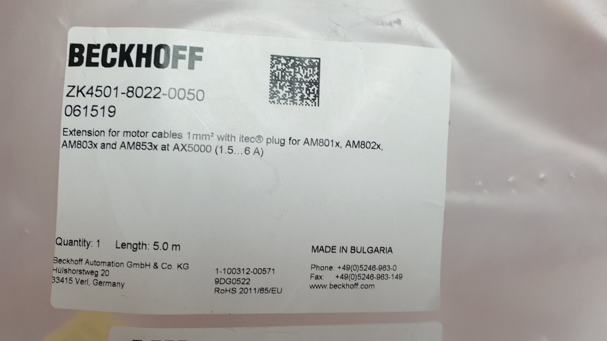 Beckhoff ZK4501-8022-0050 Motor Cable AX5000 Dynamic 5m