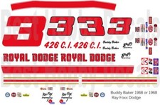 3 Buddy Baker Royal Dodge 1968-69 Ray Fox 164th Scale Waterslide Nascar Decals 3 Buddy Baker Royal Dodge 1968-69 Ray Fox 164th Scale Waterslide Nascar Decals