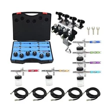 OPHIR 6PCS Different Color 0.35mm Dual Action Airbrush Guns Set Kit with 4-Ai...