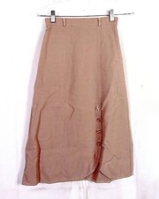 vtg 70s retro Solid Beige Pencil / A-Line Cotton Wool Blend Skirt sz 23 waist