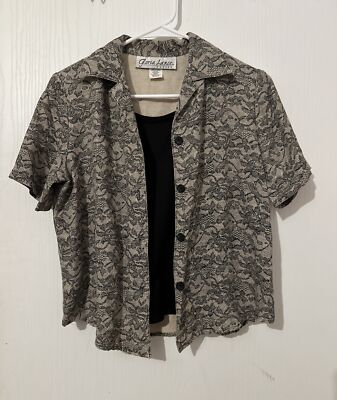 Gloria Lance Floral Short Sleeve Button Up Blouse Top Size Petite Small