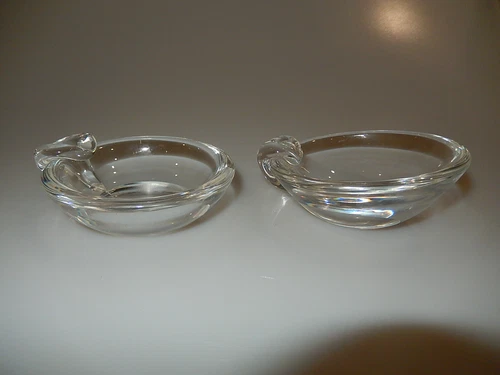 Steuben Set of Two Pinched Corner Ashtrays Signed