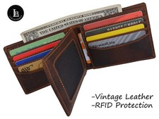 RFID Blocking Mens Genuine Leather Black Flap Credit Card ID Holder Slim Bifold