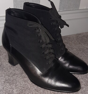 Vintage 1930er 1940er viktorianischer Stil schwarze Leder Stiefeletten Schnürung Gr. 5