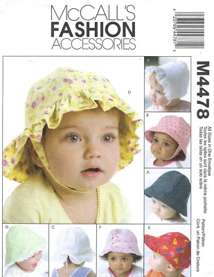 McCall's M4478 Infants' Lined Sun Hats in 8 Styles Sz NB-XL UNCUT Pattern