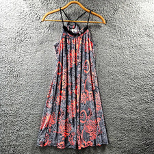 New Cherrylane Womens Dress Size S Orange Black White Stretch Knit Sleeveless