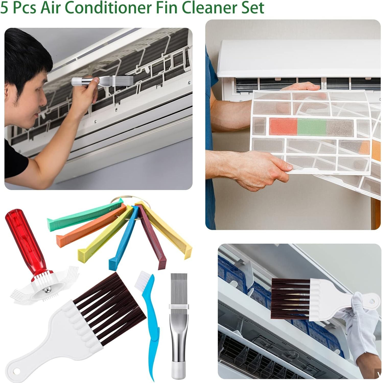 Air Conditioner Fin Cleaner Set Fin Comb Condenser Straightener Cleaning Brush