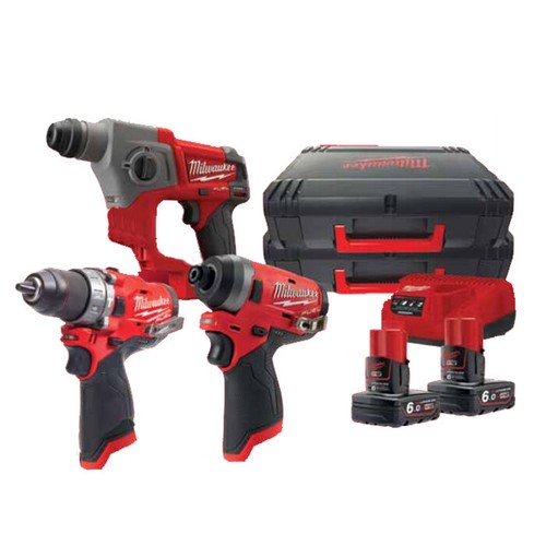 MILWAUKEE-M12FPP3A-602X-Trapano-Tassellatore-Avvitatore-2-Batterie-12V-6-0Ah