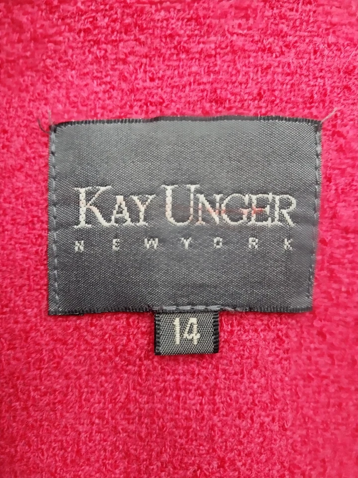 Chaqueta Blazer Kay Unger Mujer 14 Rosa Bouckle Flores Botón Lana Hecha en EE. UU. Foto 3 de 4