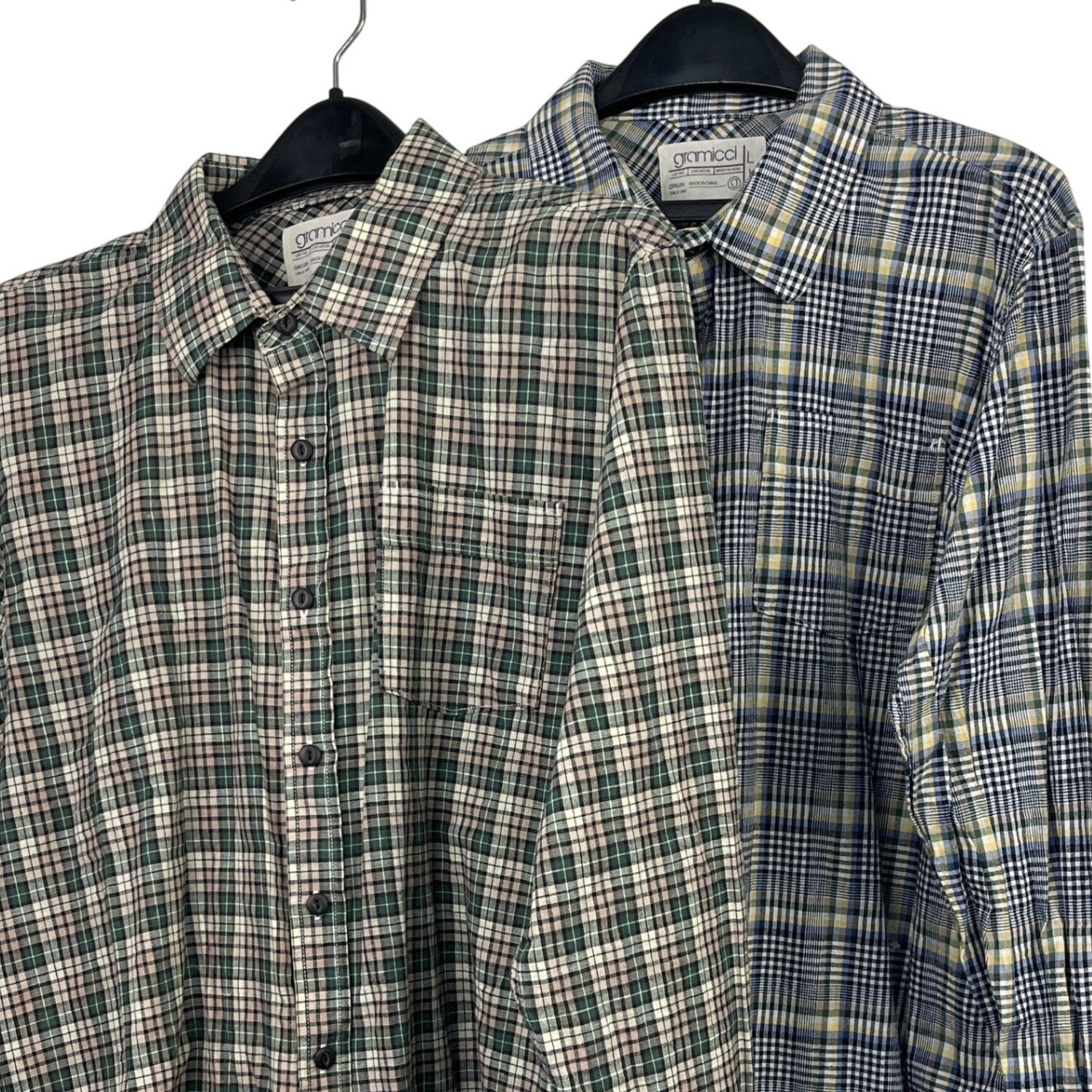 (LOT OF 2) Gramicci Plaid Button Up Shirts Mens L Green Blue Brown Plaid Casual