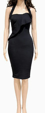 PRETTYLITTLETHING Womens Size 12 Regular Black Bodycon Sweetheart Ruffle