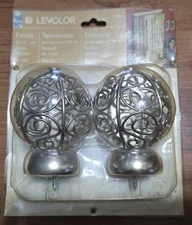 Levolor 77092 NOS Vintage Satin Nickel Scroll Ball Finials 1 3/8" Rod New