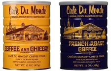 Combo 2 Pack Cafe Du Monde Coffee Chickory 15oz, French Roast 13 oz