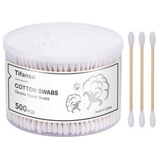 500 Count Cotton Swabs Natural Double Round Wooden Cotton Tip Sticks for Cleanin