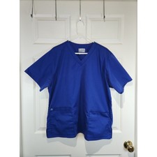 Women's sz XL Wonder Works Blue Stretch Short Sleeved Scrub Top Shirt Pockets