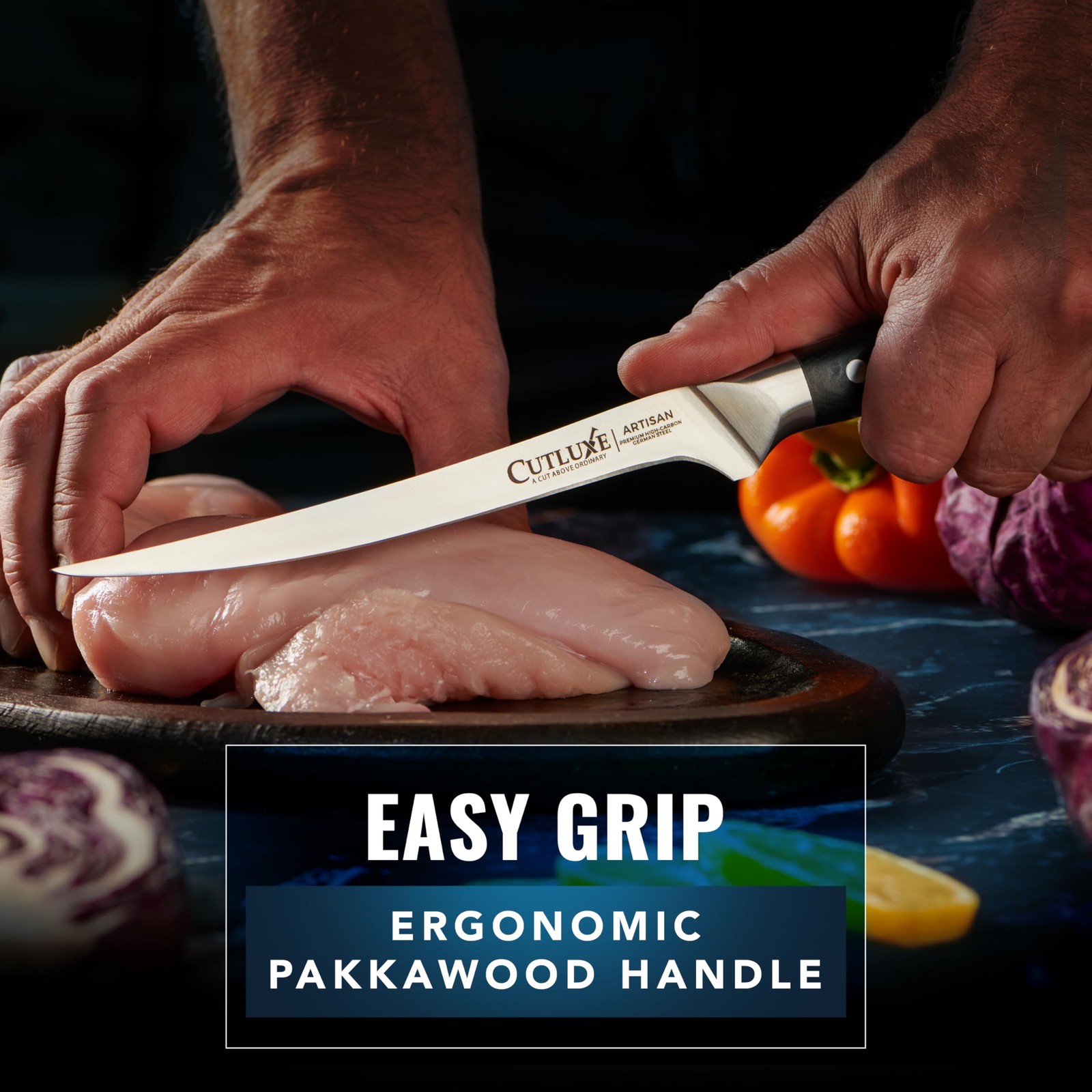 Cutluxe 7" Fish & Meat Fillet Knife—Boning, Flexible, High Carbon German Steel